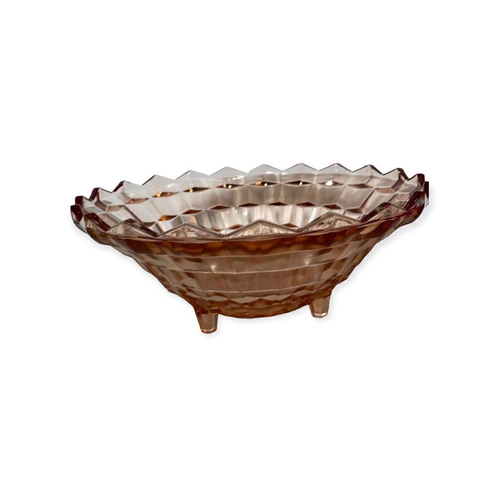 Jeanette Glass Company Cube Pink Footed Serving Bowl